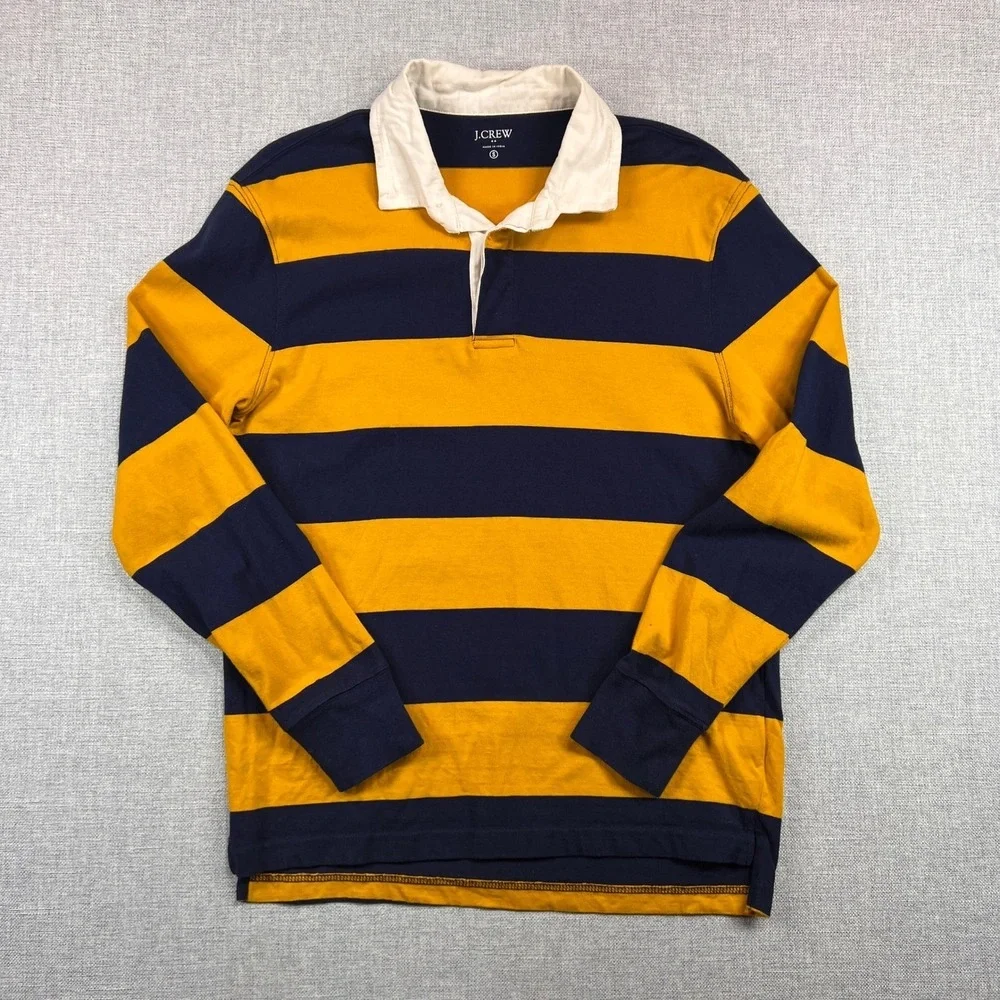 J.Crew Rugby‎ Shirt Striped Long Sleeve Men Small Navy Yellow Preppy College